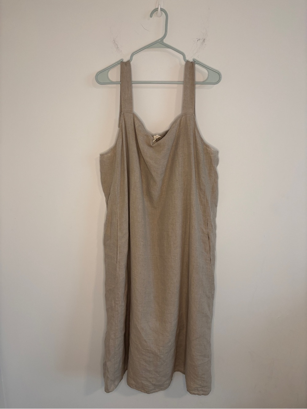 Eileen Fisher Organic Linen Square Neck Dress Sleeveless Shift Dress Beige Sz 2X
